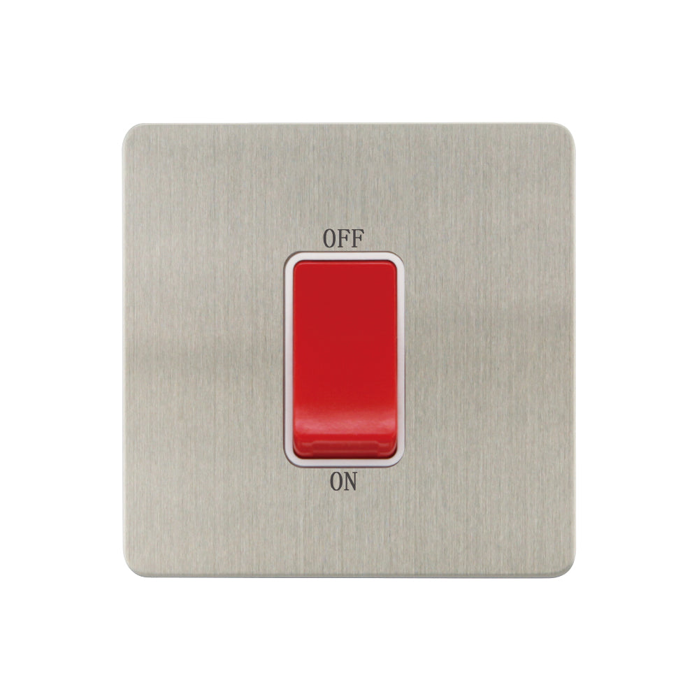Caradok - The Ultra Flat - Brushed Chrome - FN204DMF - 1G 45A DP Switch Brushed Chrome, White Insert