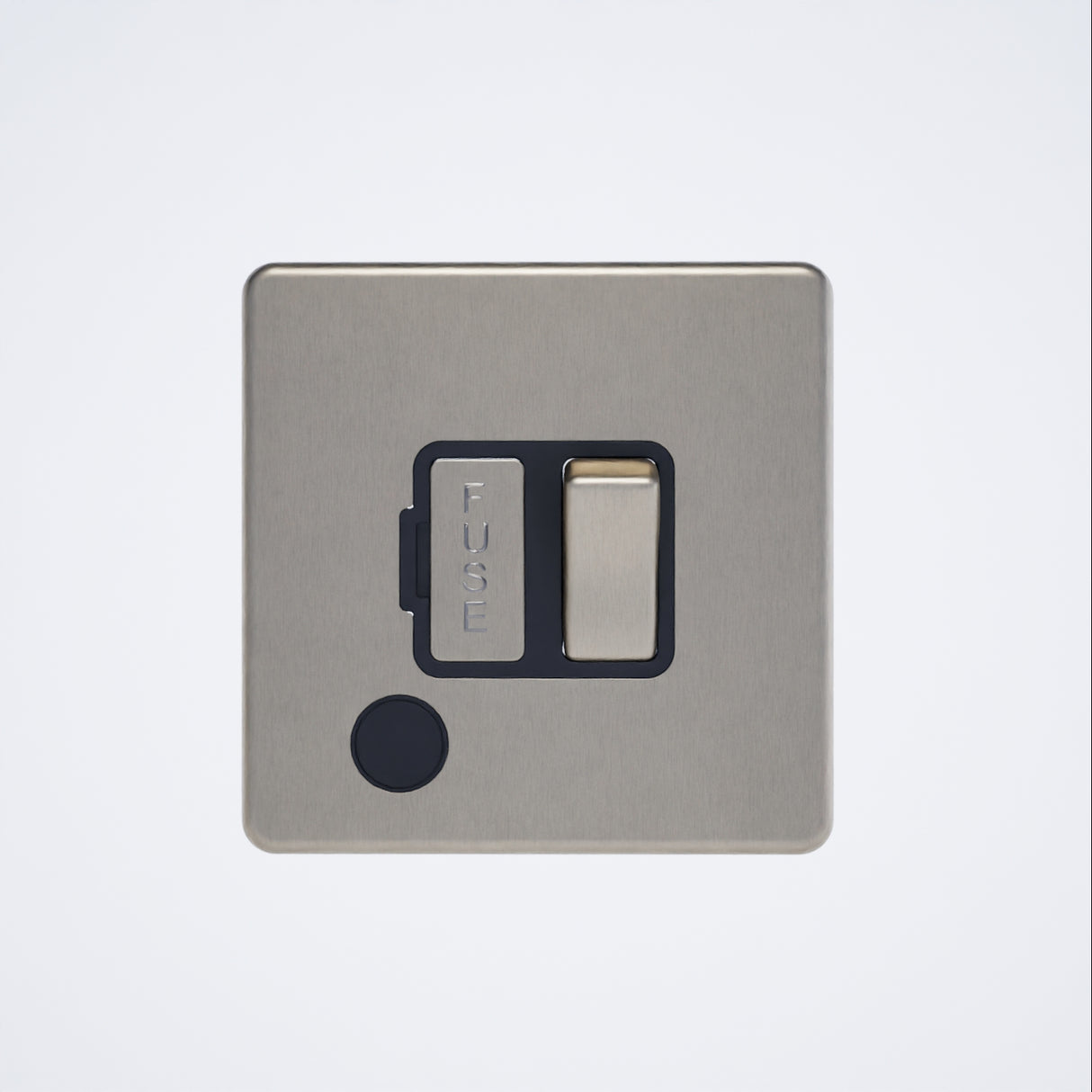 single screwless 13A switched spur + f/o in brushed steel with black inserts