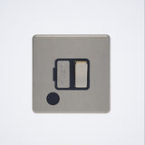 single screwless 13A switched spur + f/o in brushed steel with black inserts