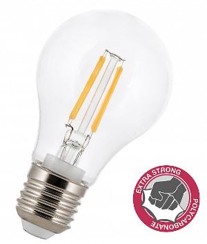 GLL4ES-82SS - 240v 4w E27 Filament LED 827 A60 450lm Shatterproof IP44