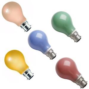 Mixed pack of 20 GLS Bulbs 240v 25w B22d/BC. Minimum 5 mixed colours per pack.