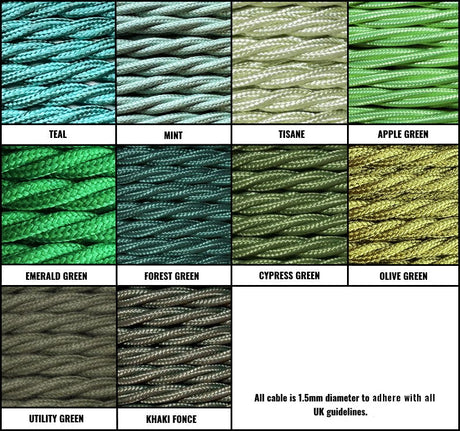 Green Braided Fabric Decorative Extension Lead - White 6 Gang Switched Trailing Socket