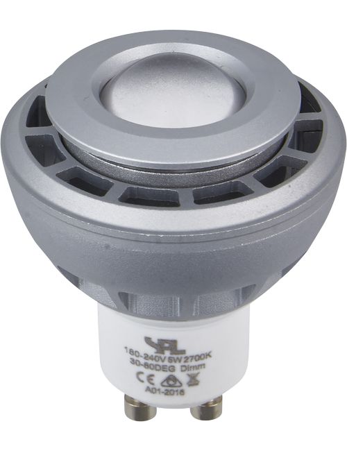 SPL LED GU10 COB MR16 PMMA 50x58mm 230V 250Lm 5W 2700K 927 30-80° AC Silver Dimmable 2700K Dimmable - L642788817