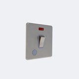 single screwless 20A switch with neon light + fo in brushed steel with grey inserts Brushed Chrome Grey Insert