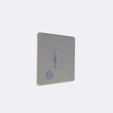 screwless unswitched spur + fo in brushed steel with grey inserts