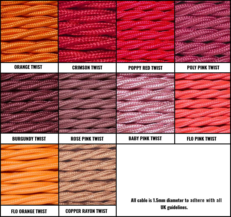 Red / Pink / Orange Braided Fabric Decorative Extension Lead - Black Trailing Socket