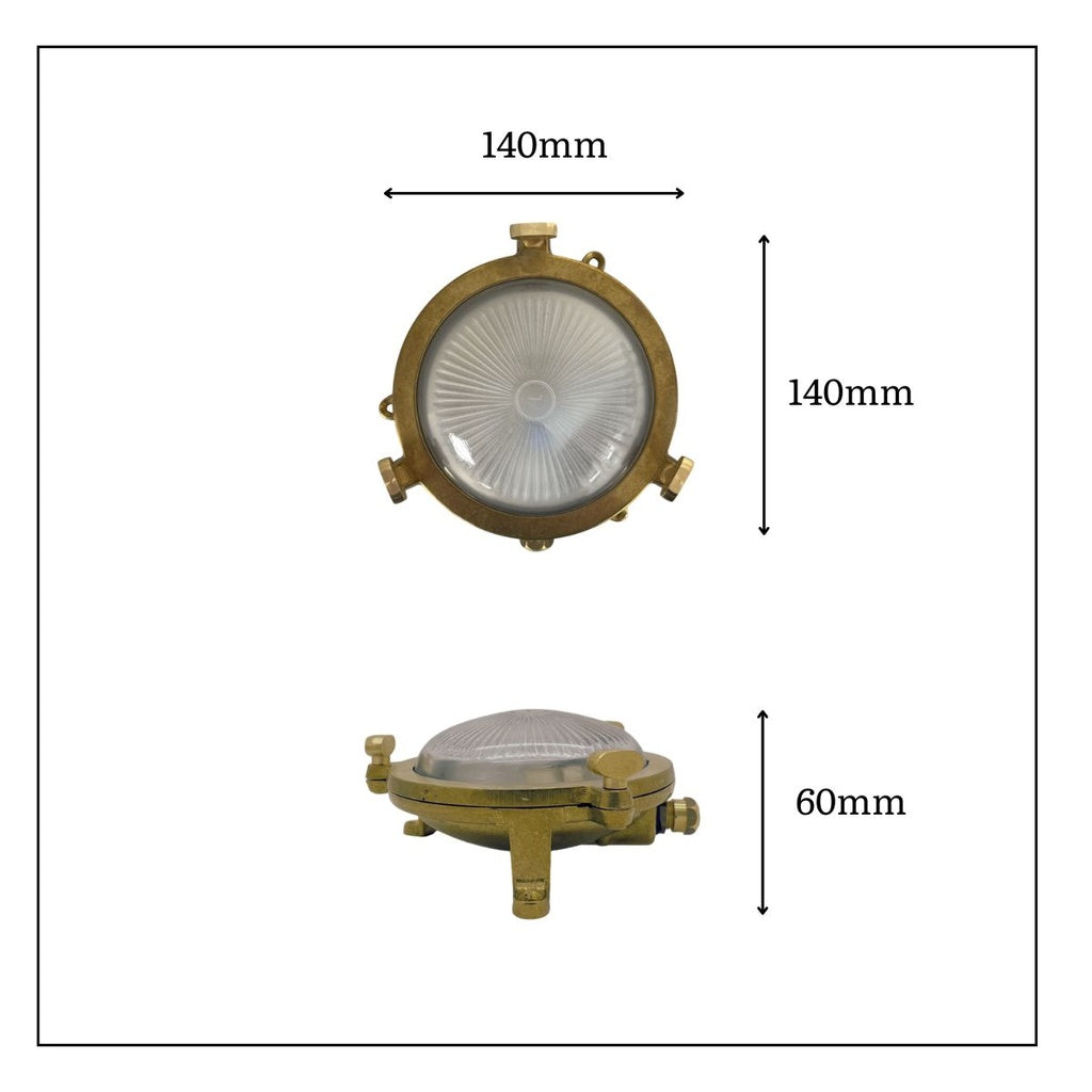 solid brass porthole plain frosted bulkhead g9 mini 140mm x 60mm
