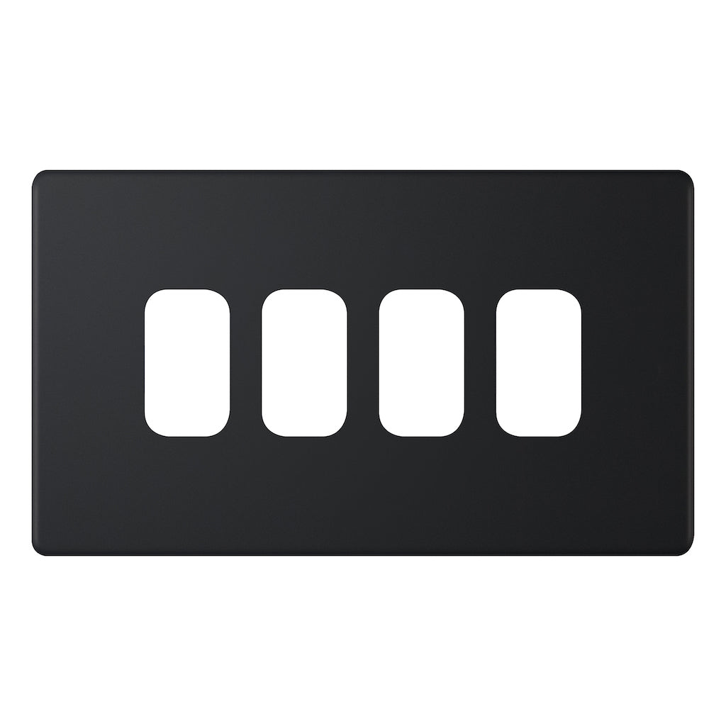 Selectric 5M-Plus GRID360 Matt Black Screwless 4 Gang Faceplate