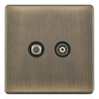 Selectric 5M-Plus Antique Brass 2 Gang Satellite and TV/FM Socket with Black Insert