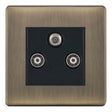 Selectric 5M-Plus Antique Brass Triplex SAT/TV/FM Socket with Black Insert