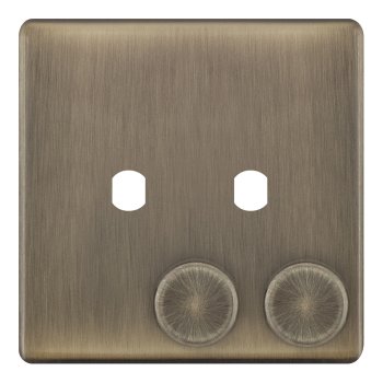 Selectric 5M-Plus Antique Brass 1 Gang Twin Aperture Dimmer Plate with Matching Knobs