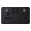 Selectric 5M-Plus Matt Black 2 Gang 13A Switched Socket with USB Outlet and Black Insert