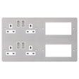 Selectric 7M-Pro Satin Chrome 2x2 Gang DP Switched Socket with 2x4 Aperture Euro Plate - White Insert