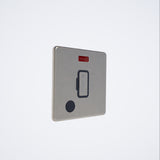 screwless 13A unswitched spur c/w neon light + fo in brushed steel with black inserts