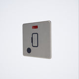 screwless 13A unswitched spur c/w neon light + fo in brushed steel with black inserts