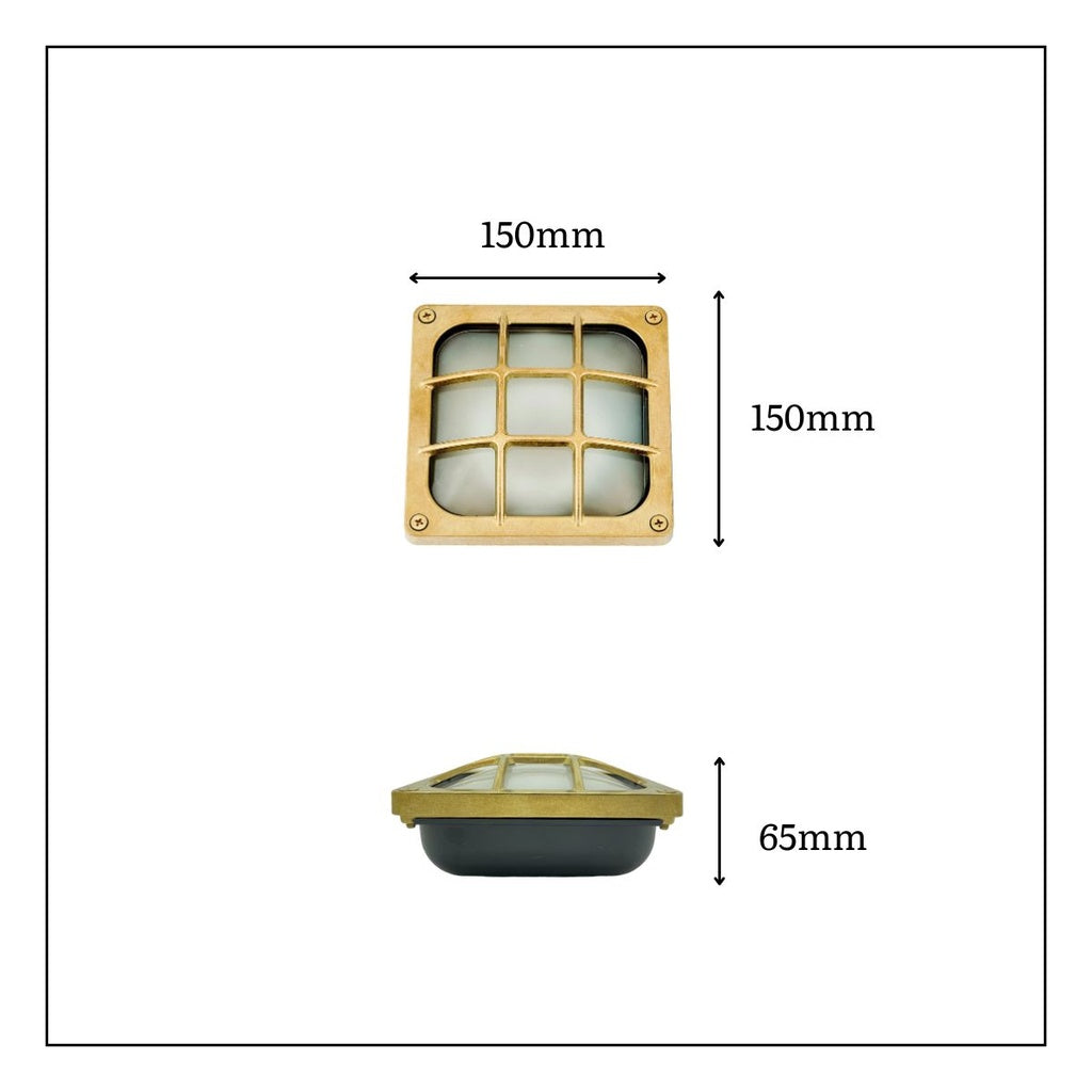 navigator solid brass square bulkhead raw brass