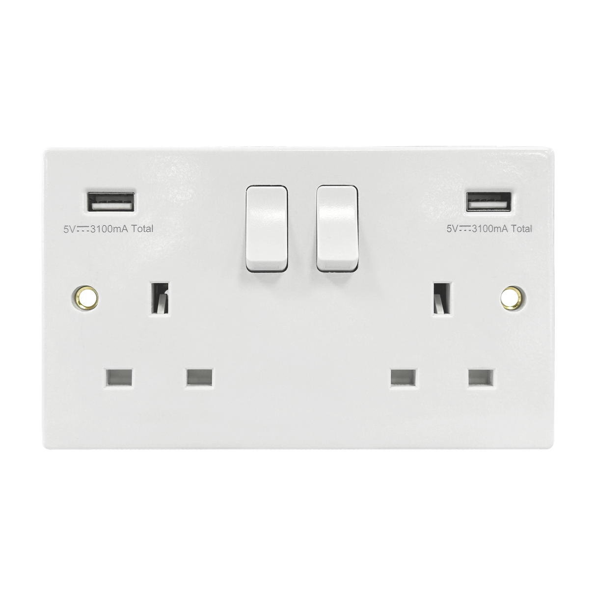 Caradok 2G 13A Switched Socket 2 USB A Squared Edge