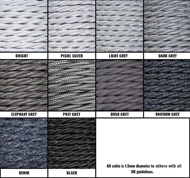 Black / Grey / White Braided Fabric Decorative Extension Lead - Black 1 Gang Trailing Socket