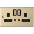 Selectric 5M Satin Brass 2 Gang 13A DP Switched Socket with Neon and Black Insert