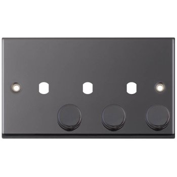 Selectric 7M-Pro Black Nickel 2 Gang Triple Aperture Dimmer Plate with Matching Knobs