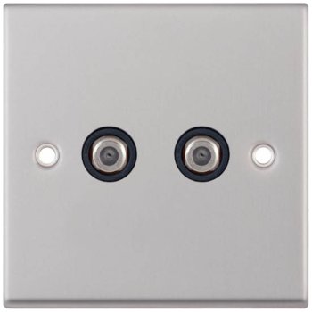 Selectric 7M-Pro Satin Chrome 2 Gang Satellite Socket with Black Insert