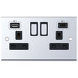 Selectric 7M-Pro Polished Chrome 2 Gang 13A Switched Socket with USB C and A Outlets - Black Insert
