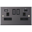 Selectric 5M Black Nickel 2 Gang 13A Switched Socket with USB C and A Outlets - Black Insert