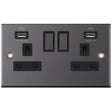 Selectric 5M Black Nickel 2 Gang 13A Switched Socket with USB Outlet and Black Insert