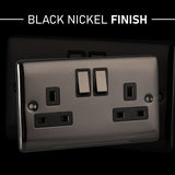 Caradok 2 Gang Double Pole switched socket - Black Nickel
