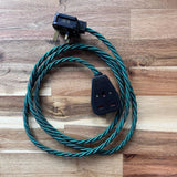 Green Braided Fabric Decorative Extension Lead - Black 1 Gang Trailing Socket