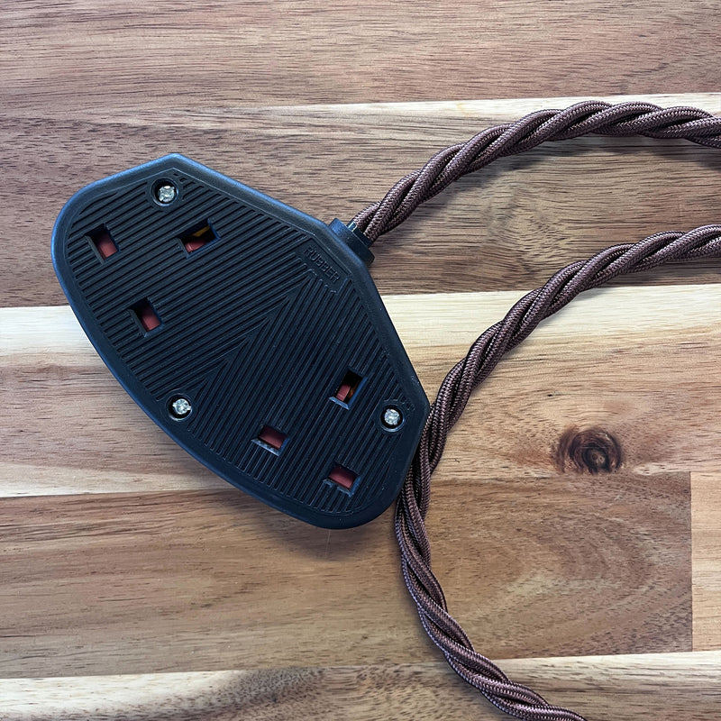 Brown / Gold / Yellow Braided Fabric Decorative Extension Lead - Black Trailing Socket