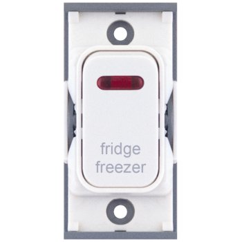 Selectric GRID360 White 20A DP Switch Module Marked ‘fridge freezer’ with Neon and White Insert