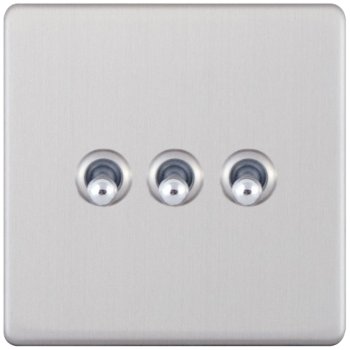 Selectric 5M-Plus Screwless Satin Chrome 3 Gang 10A 2 Way Toggle Switch