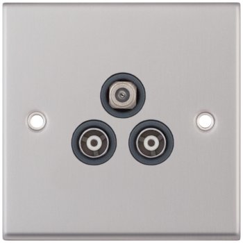 Selectric 7M-Pro Satin Chrome Triplex SAT/TV/FM Socket with Grey Insert