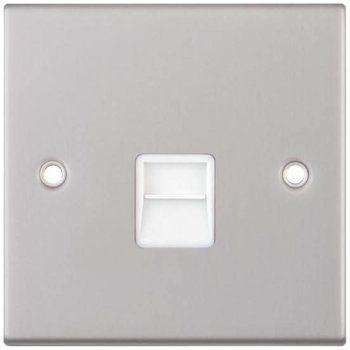 Selectric 5M Satin Chrome 1 Gang Telephone Master Socket with White Insert