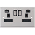 Selectric 7M-Pro Satin Chrome 2 Gang 13A Switched Socket with USB C and A Outlets - Black Insert