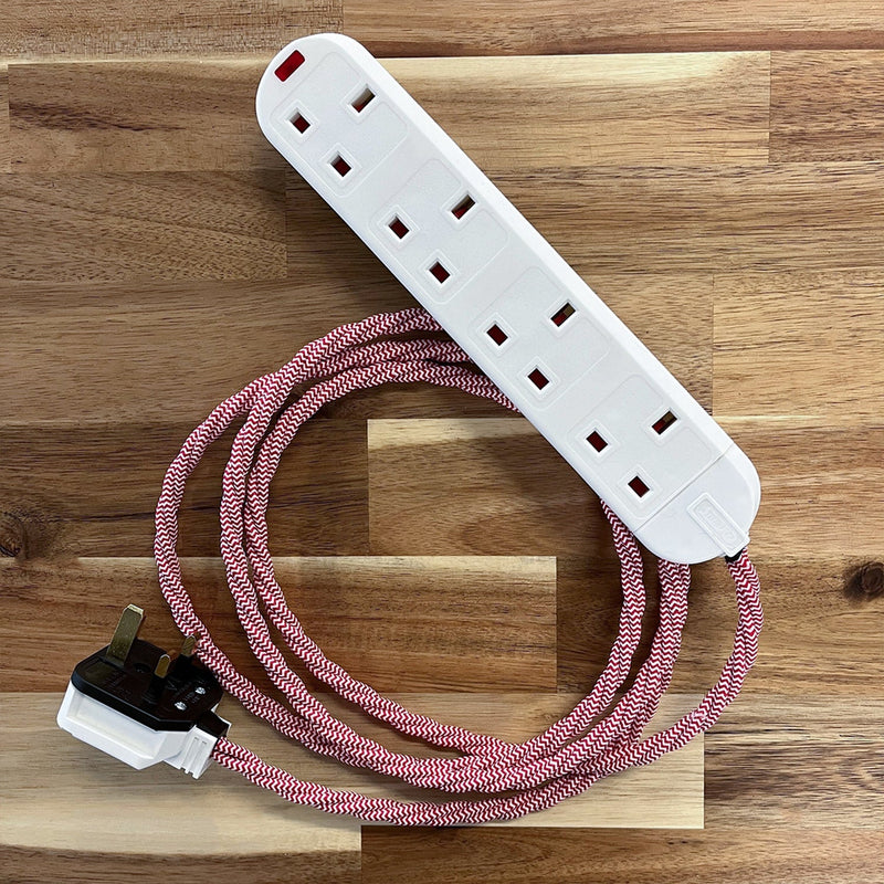 Christmas Red/White Decorative Extension Lead - White Trailing Socket