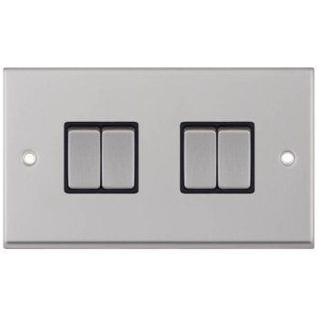 Selectric 7M-Pro Satin Chrome 4 Gang 10A 2 Way Switch with Black Insert
