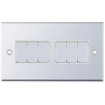 Selectric 7M-Pro Polished Chrome 6 Gang 10A 2 Way Switch with White Insert