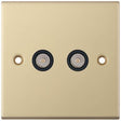 Selectric 5M Satin Brass 2 Gang TV/FM Socket with Black Insert