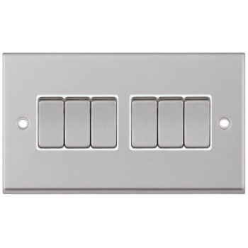 Selectric 7M-Pro Satin Chrome 6 Gang 10A 2 Way Switch with White Insert