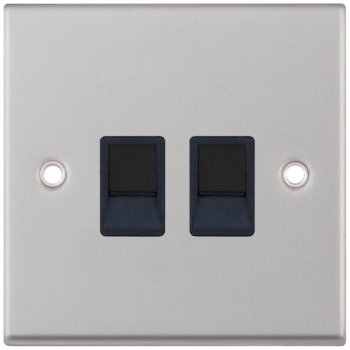 Selectric 7M-Pro Satin Chrome 2 Gang RJ45 Socket with Black Insert