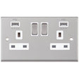 Selectric 7M-Pro Satin Chrome 2 Gang 13A Switched Socket with USB Outlet and White Insert
