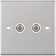 Selectric 5M Satin Chrome 2 Gang Satellite Socket with White Insert