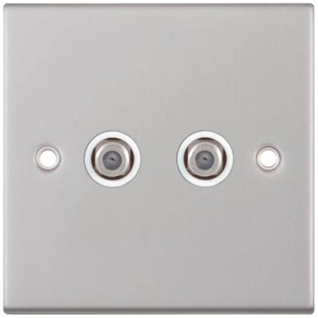 Selectric 5M Satin Chrome 2 Gang Satellite Socket with White Insert