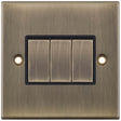 Selectric 5M Antique Brass 3 Gang 10A 2 Way Switch with Black Insert