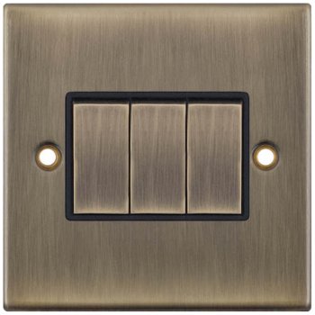 Selectric 5M Antique Brass 3 Gang 10A 2 Way Switch with Black Insert