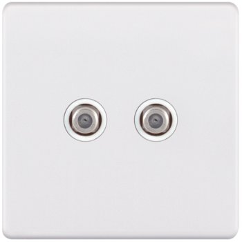 Selectric 5M-Plus Matt White 2 Gang Satellite Socket with White Insert