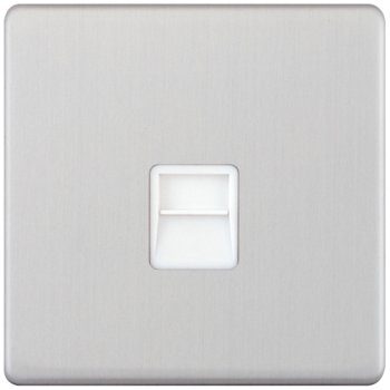 Selectric 5M-Plus Satin Chrome 1 Gang Telephone Master Socket with White Insert