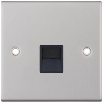 Selectric 5M Satin Chrome 1 Gang Telephone Secondary Socket with Black Insert